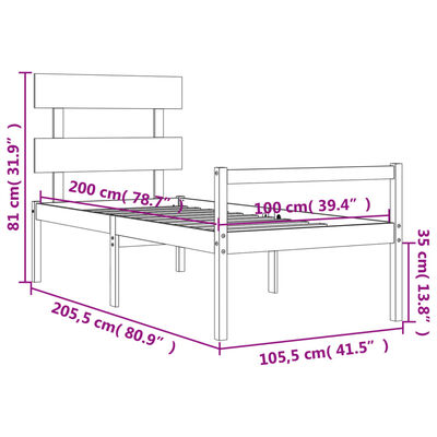 vidaXL Seniorseng med hodegavl 100x200 cm heltre