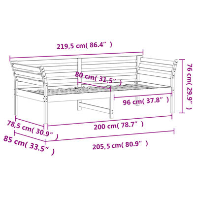 vidaXL Dagseng uten madrass voksbrun 80x200 cm heltre furu