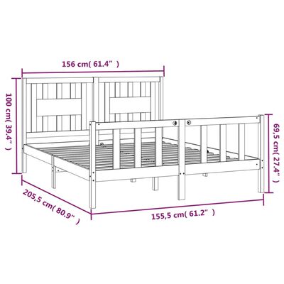 vidaXL Sengeramme med hodegavl heltre furu 150x200 cm King Size