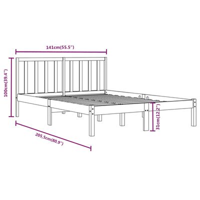 vidaXL Sengeramme svart heltre furu 135x190 cm Double