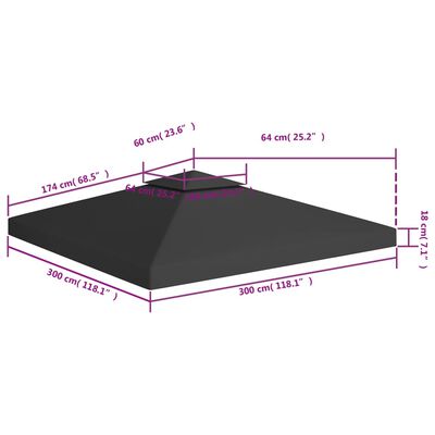 vidaXL Dobbel toppduk til paviljong 310 g/m² 3x3 m svart