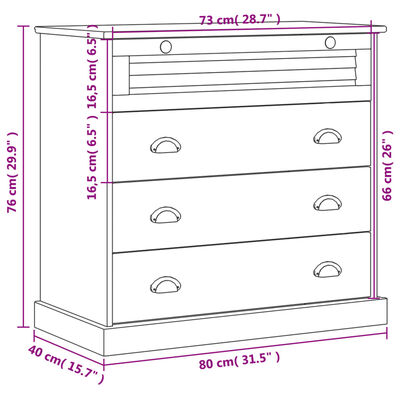 vidaXL Kommode VIGO 80x40x76 cm heltre furu