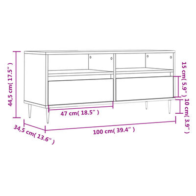 vidaXL TV-benk grå sonoma 100x34,5x44,5 cm konstruert tre