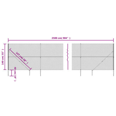 vidaXL Nettinggjerde med stolpespyd 1,4x25 m sølv