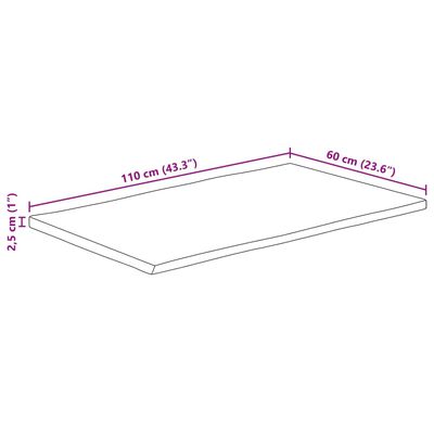 vidaXL Bordplate 110x60x2,5 cm rektangulær heltre akasie naturlig kant