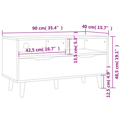 vidaXL TV-benk svart 90x40x48,5 cm konstruert tre