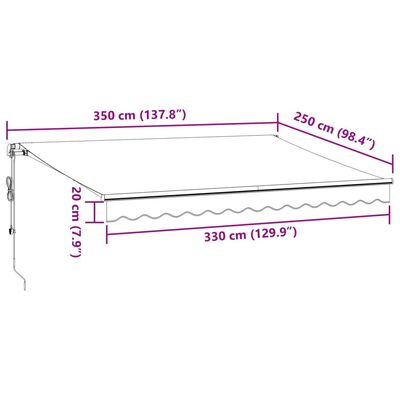 vidaXL Automatisk uttrekkbar markise med LED burgunder 350x250 cm