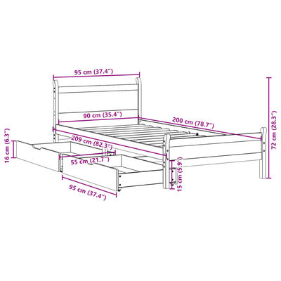 vidaXL Sengeramme uten madrass hvit 90x200 cm heltre furu