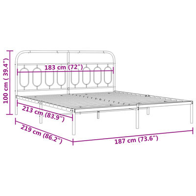 vidaXL Sengeramme i metall med hodegavl hvit 183x213 cm