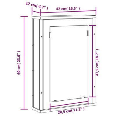 vidaXL Baderomsskap med speil brun eik 42x12x60 cm konstruert tre