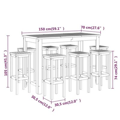 vidaXL Hagebarsett 9 deler heltre akasie