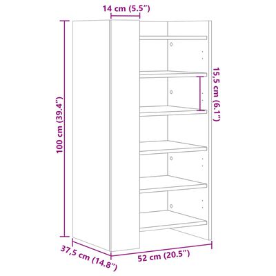 vidaXL Skoskap hvit 52x37,5x100 cm konstruert tre