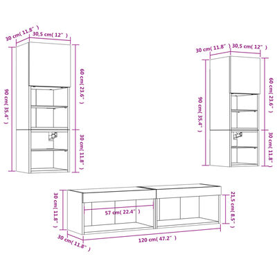 vidaXL Vegghengte TV-enheter med LED 6 deler røkt eik konstruert tre