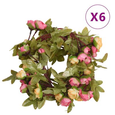 vidaXL Blomsterkranser for jul 6 stk rosa 215 cm