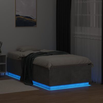 vidaXL Sengeramme med LED-lys betonggrå 90x190 cm konstruert tre