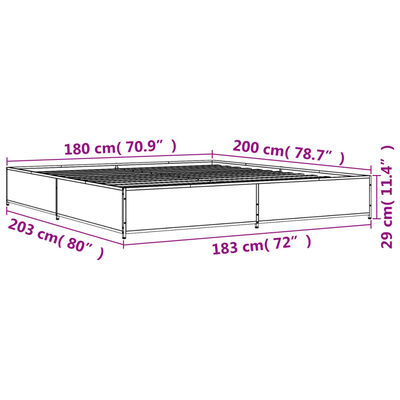 vidaXL Sengeramme brun eik 180x200 cm konstruert tre og metall