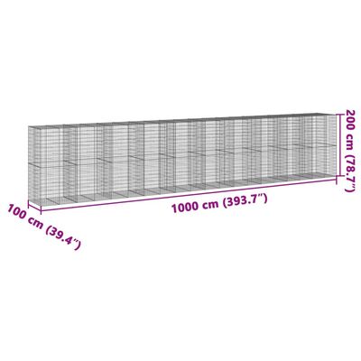 vidaXL Gabionkurv med deksel 1000x100x200 cm galvanisert jern