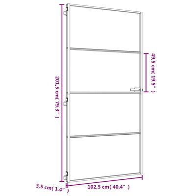 vidaXL Innerdør slank gull 102,5x201,5 cm herdet glass og aluminium