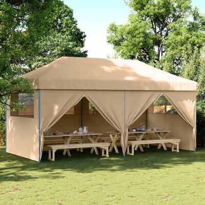 vidaXL Sammenleggbart partytelt pop-up med 4 sidevegger beige