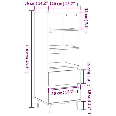 vidaXL Highboard høyglans hvit 40x36x110 cm konstruert tre