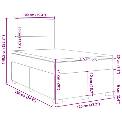 vidaXL Seng med madrass boksfjær svart 120x190 cm fløyel