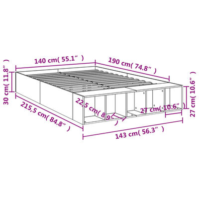 vidaXL Sengeramme grå sonoma 140x190 cm konstruert tre