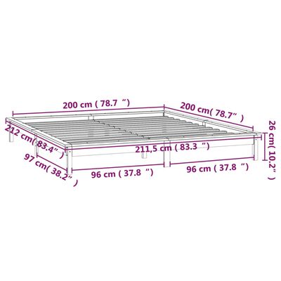 vidaXL Sengeramme med LED grå 200x200 cm heltre