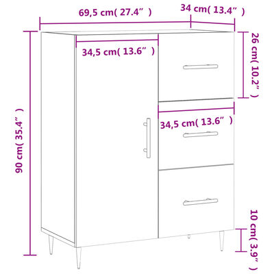 vidaXL Skjenk hvit 69,5x34x90 cm konstruert tre