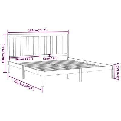 vidaXL Sengeramme hvit heltre 180x200 cm 6FT Super King