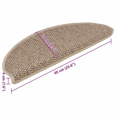 vidaXL Selvklebende trappematter sisal-utseende 15 stk 65x21x4 cm sand