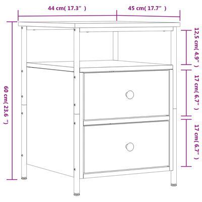 vidaXL Nattbord 2 stk grå sonoma 44x45x60 cm konstruert tre