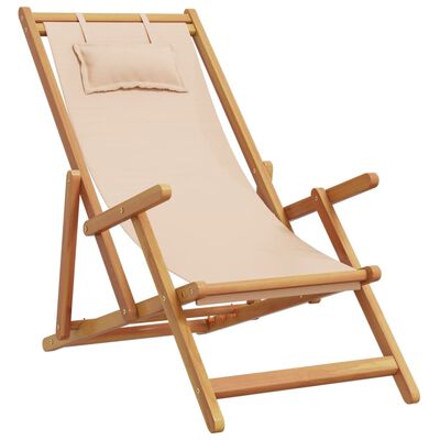 vidaXL Sammenleggbare strandstoler 2 stk beige stoff og heltre