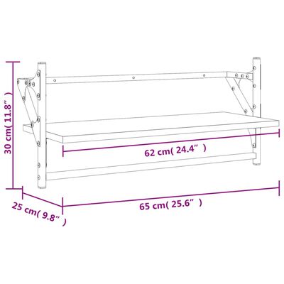 vidaXL Vegghyller med stenger 2 stk røkt eik 65x25x30 cm