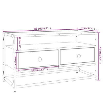 vidaXL TV-benk brun eik 80x35x45 cm konstruert tre