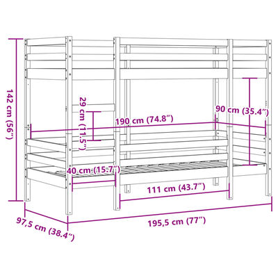 vidaXL Køyeseng uten madrass 90x190 cm heltre furu