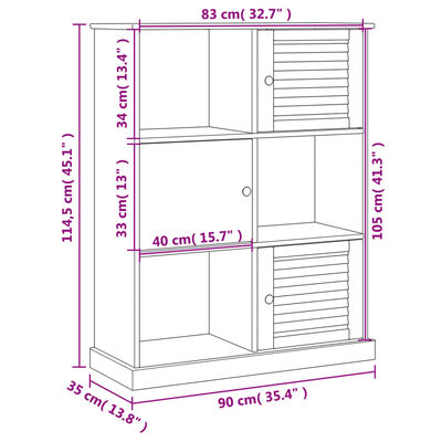 vidaXL Bokhylle VIGO grå 90x35x114,5 cm heltre furu