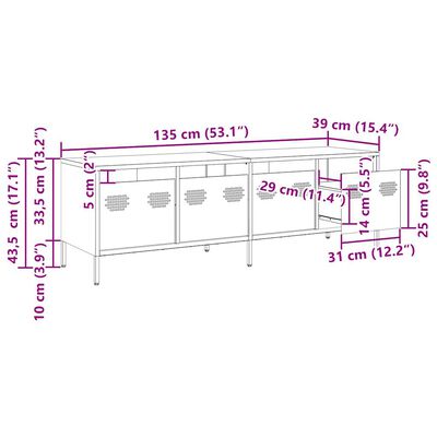 vidaXL TV-benk sennepsgul 135x39x43,5 cm kaldvalset stål