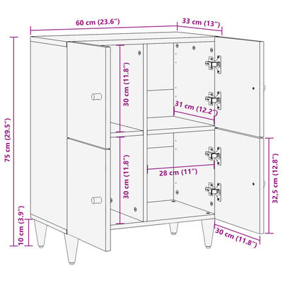 vidaXL Sideskap 60x33x75 cm heltre mango