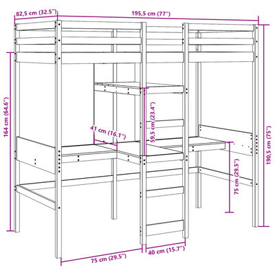 vidaXL Ramme for loftseng uten madrass 75x190 cm heltre furu