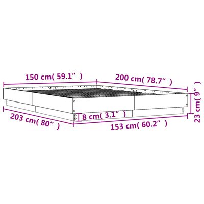 vidaXL Sengeramme med LED-lys sonoma eik 150x200 cm