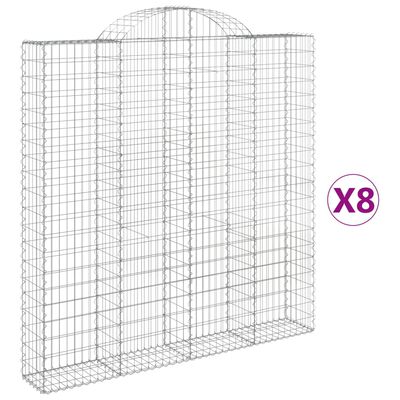 vidaXL Gabionkurver buede 8 stk 200x30x200/220 cm galvanisert jern