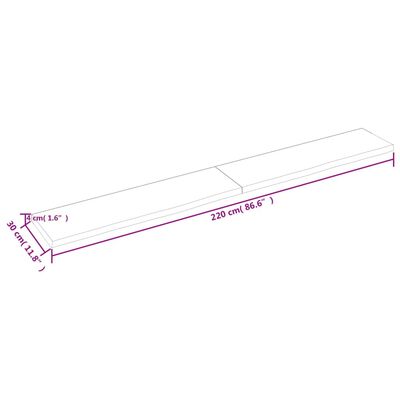 vidaXL Vegghylle 220x30x(2-4) cm ubehandlet heltre eik