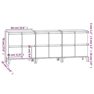 vidaXL Skjenker 3 stk grå sonoma 60x35x70 cm konstruert tre