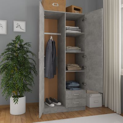 vidaXL Garderobe betonggrå 80x52x180 cm konstruert tre