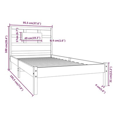 vidaXL Sengeramme heltre furu 90x190 cm Single