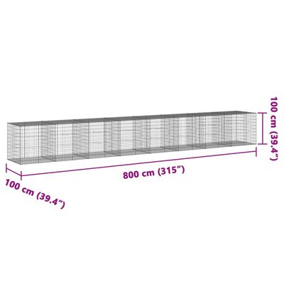 vidaXL Gabionkurv med deksel 800x100x100 cm galvanisert jern