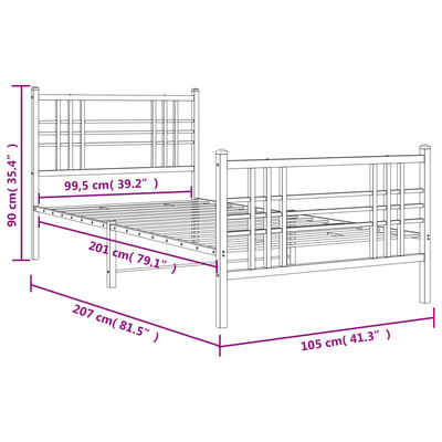 vidaXL Sengeramme i metall med hode- og fotgavl hvit 100x200 cm