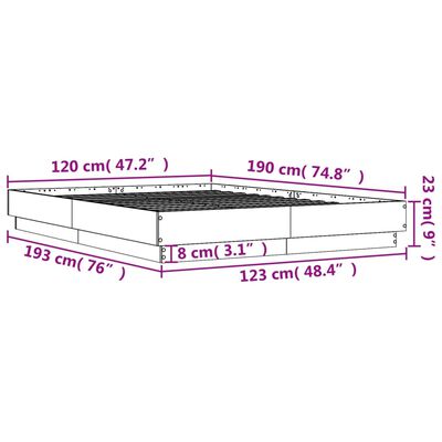 vidaXL Sengeramme røkt eik 120x190 cm konstruert tre