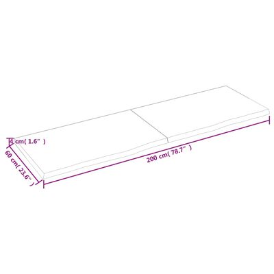 vidaXL Benkeplate til bad mørkebrun 200x60x(2-4) cm behandlet heltre