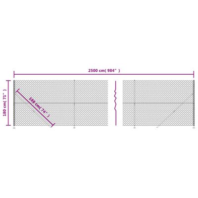 vidaXL Kjettinggjerde med flens antrasitt 1,8x25 m